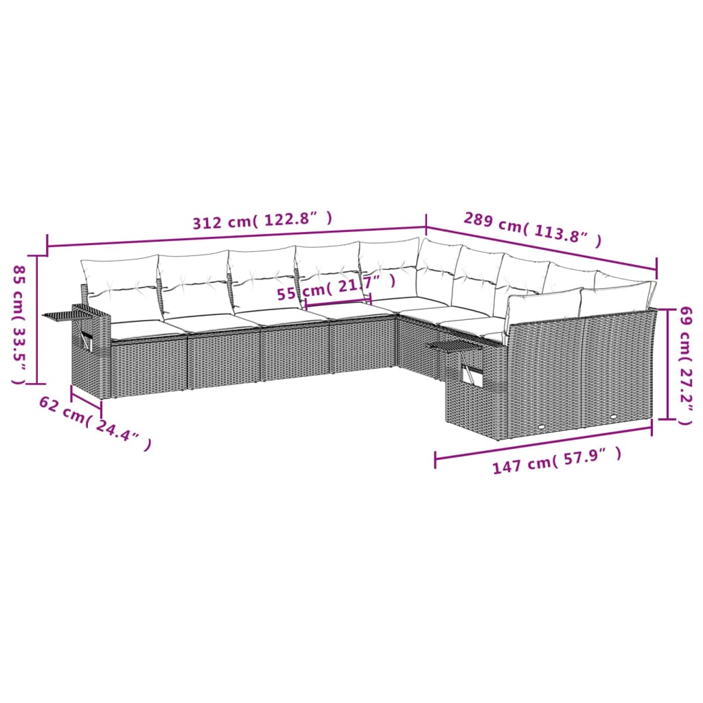 vidaXL Set de sofás de jardín 10 pzas cojines ratán sintético negro