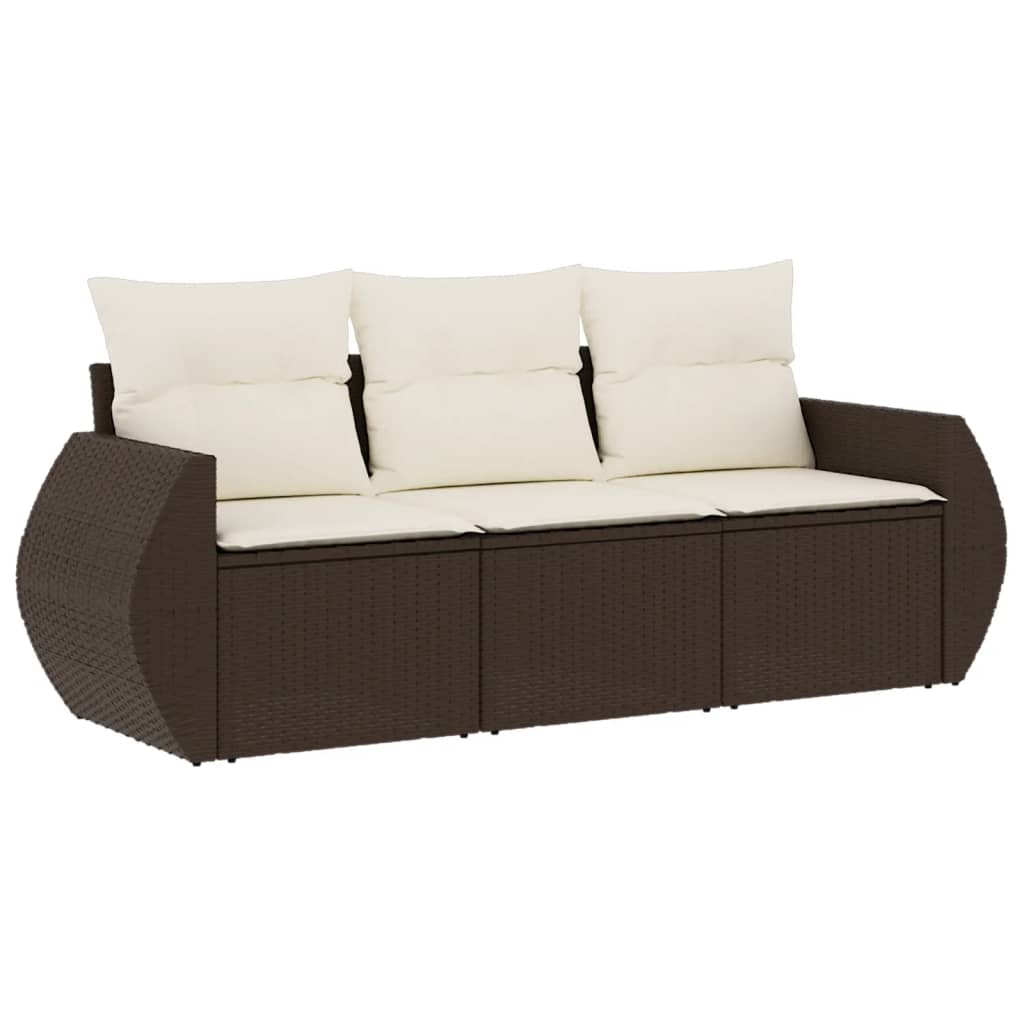 vidaXL Set muebles de jardín 3 piezas y cojines ratán sintético marrón