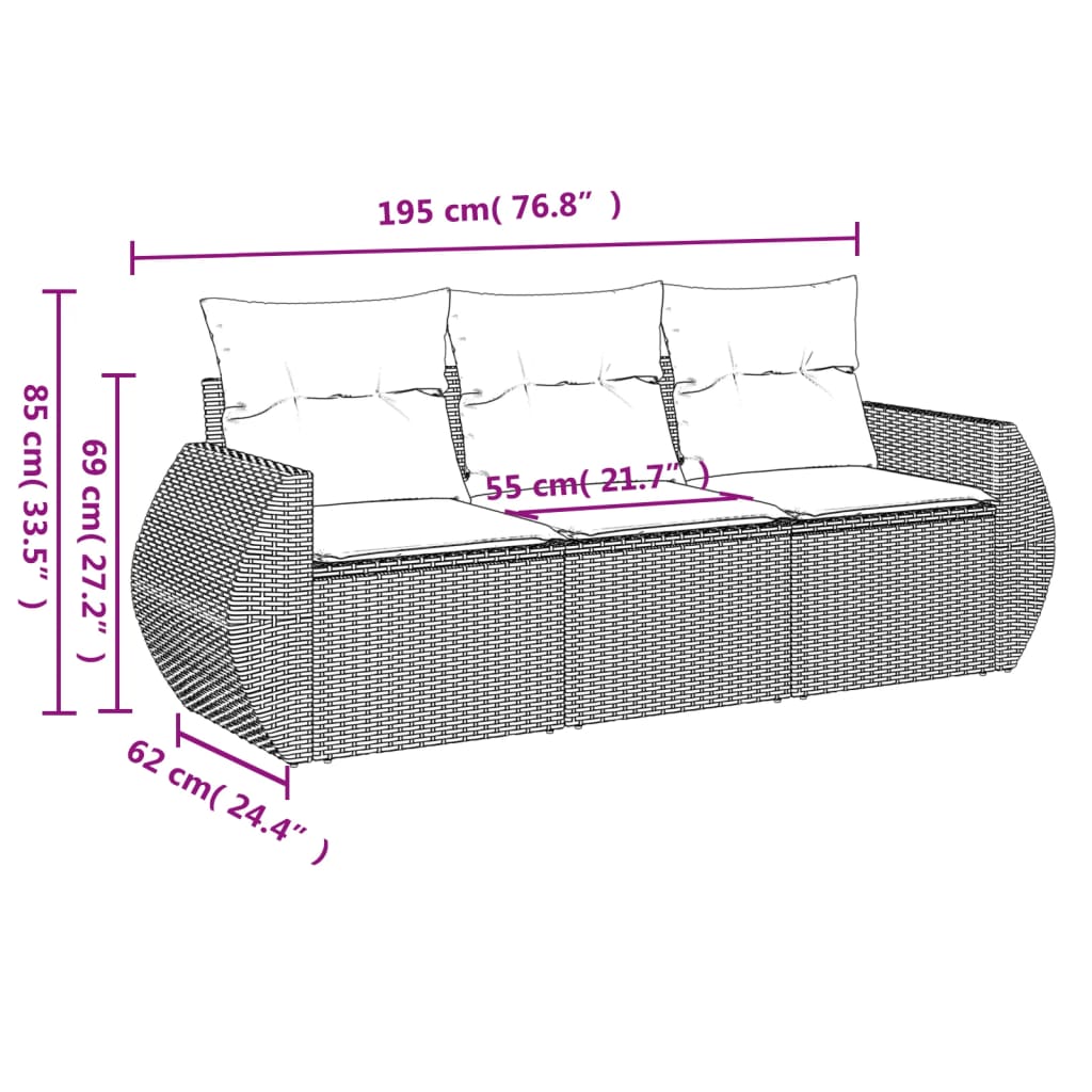 vidaXL Set muebles de jardín 3 piezas y cojines ratán sintético marrón