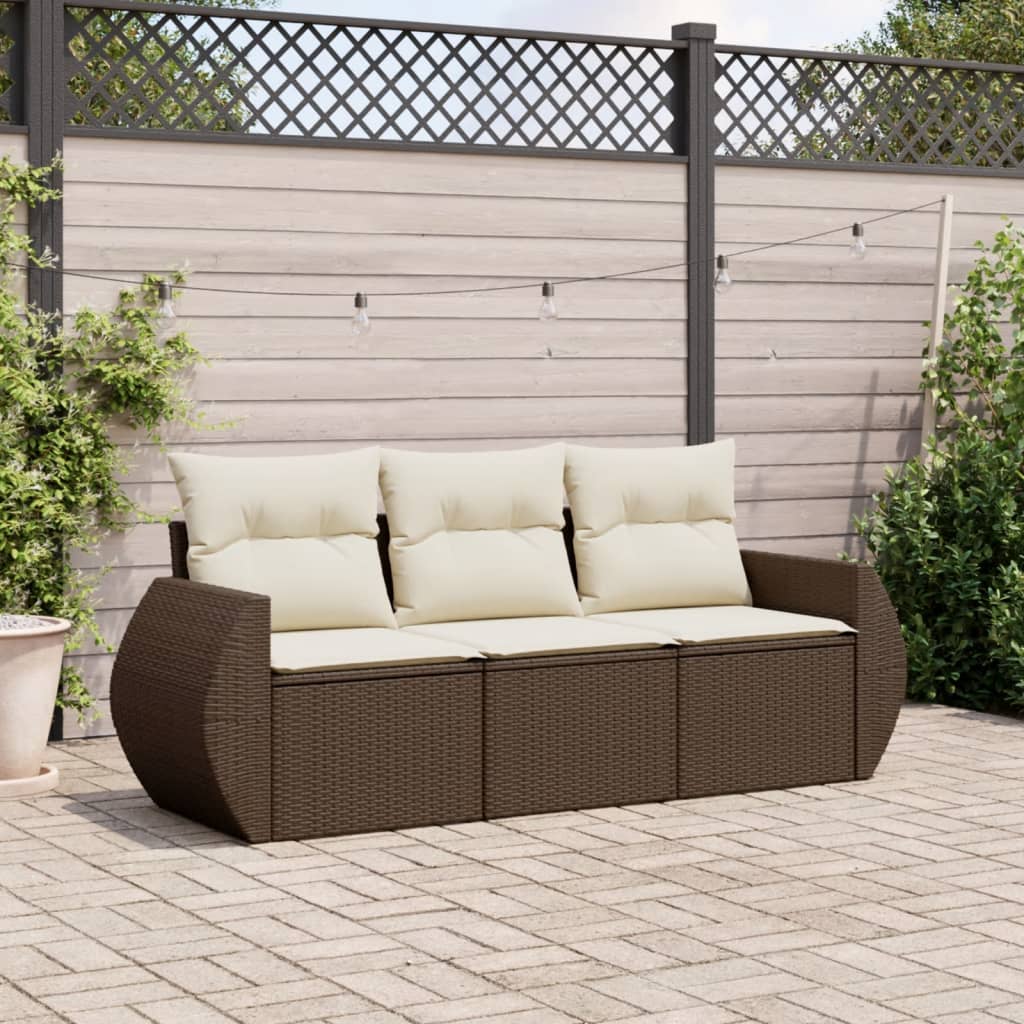 vidaXL Set muebles de jardín 3 piezas y cojines ratán sintético marrón