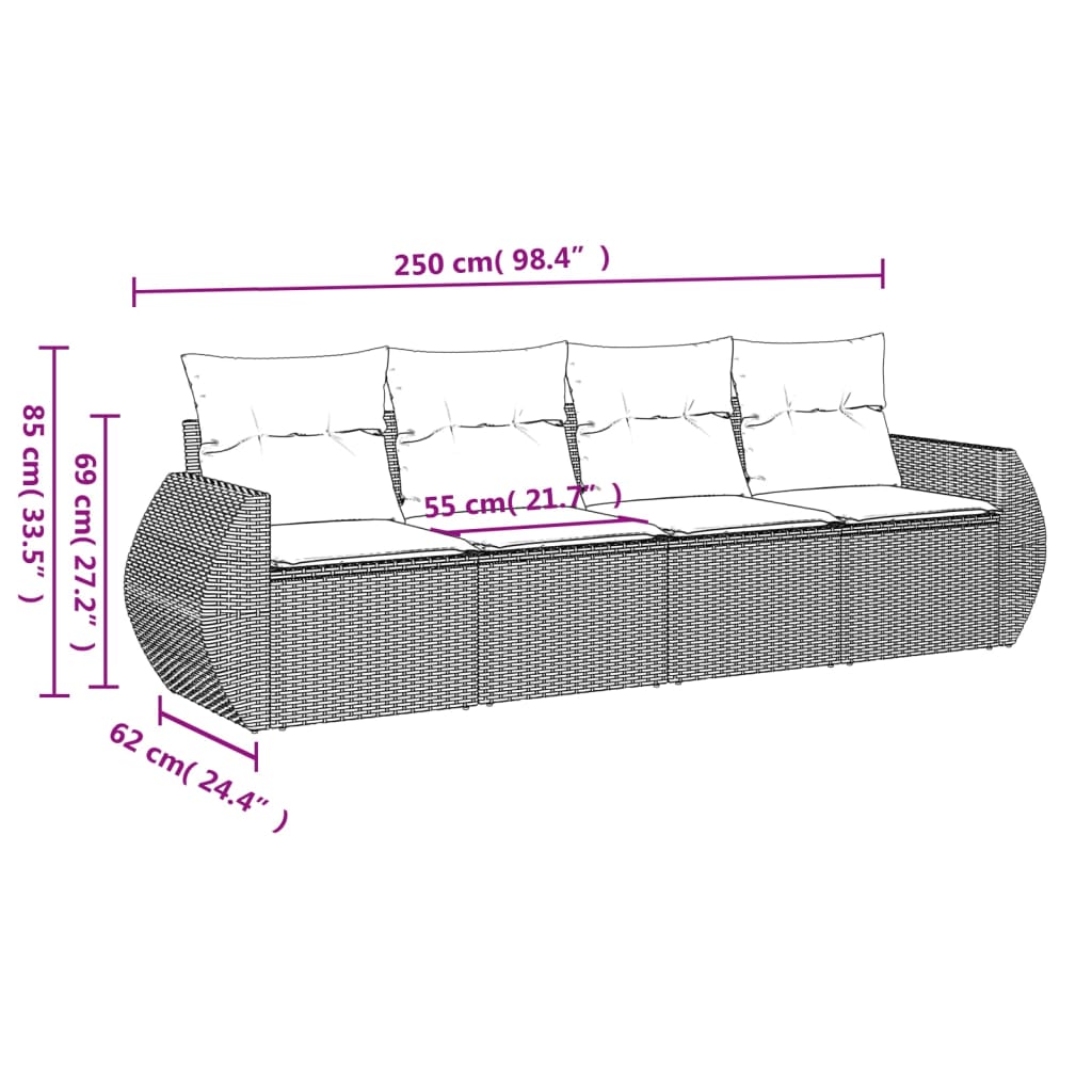 vidaXL Set de sofás de jardín 4 pzas y cojines ratán sintético gris