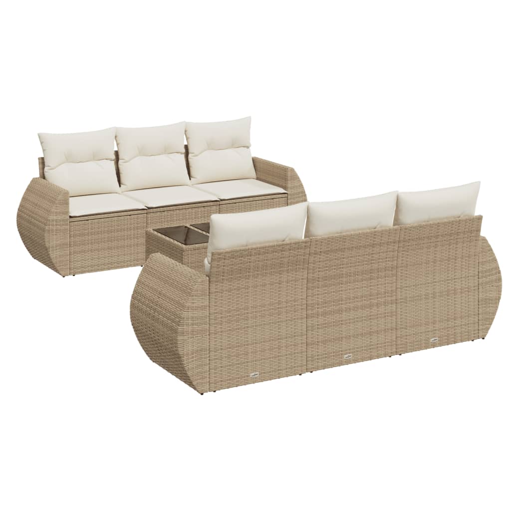 vidaXL Set sofás de jardín 7 piezas y cojines ratán sintético beige