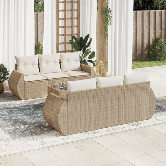 vidaXL Set sofás de jardín 7 piezas y cojines ratán sintético beige