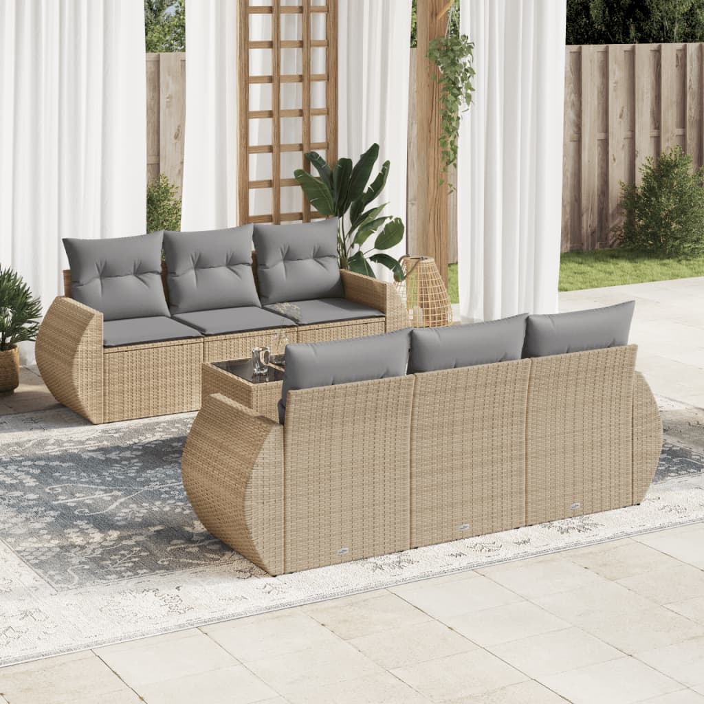 vidaXL Set sofás de jardín 7 piezas y cojines ratán sintético beige