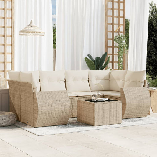 vidaXL Set sofás de jardín 7 piezas y cojines ratán sintético beige