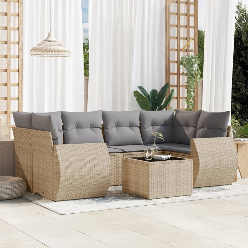 vidaXL Set sofás de jardín 7 piezas y cojines ratán sintético beige