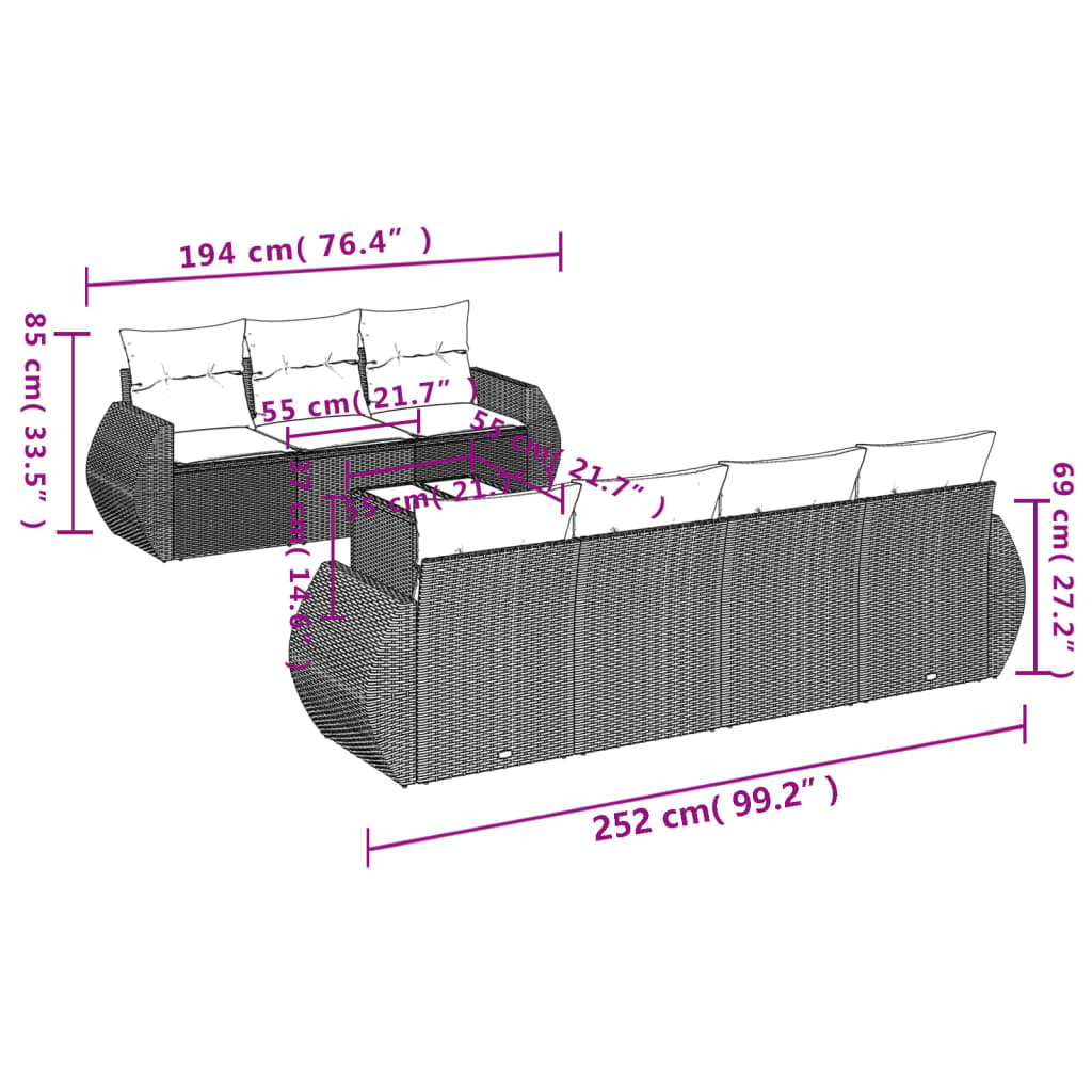 vidaXL Set sofás de jardín 8 piezas y cojines ratán sintético marrón