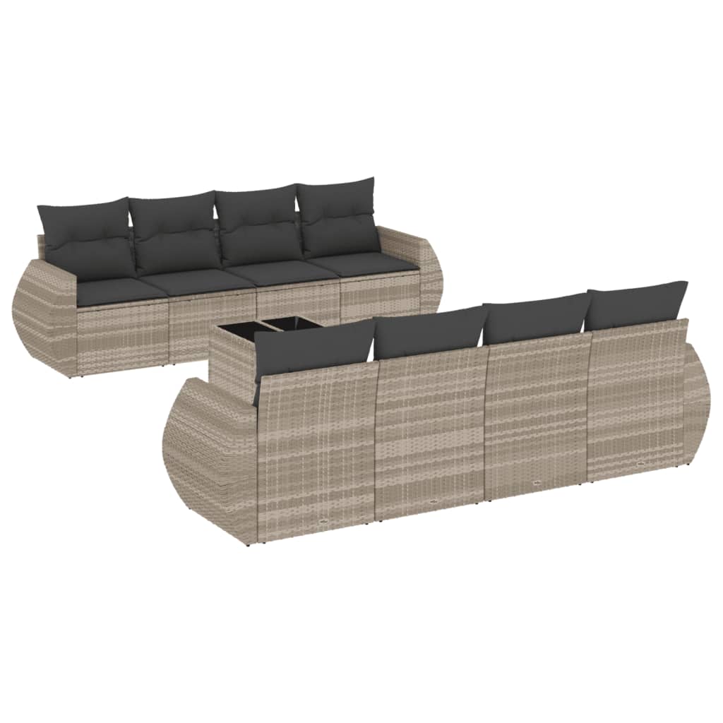 vidaXL Set muebles jardín 9 pzas y cojines ratán sintético gris claro