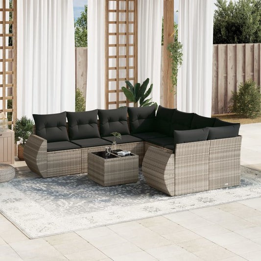 vidaXL Set muebles jardín 9 pzas y cojines ratán sintético gris claro