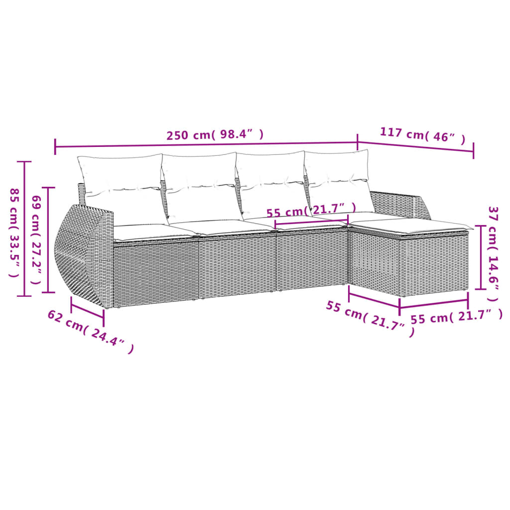 vidaXL Set comedor de jardín 5 piezas y cojines ratán sintético marrón