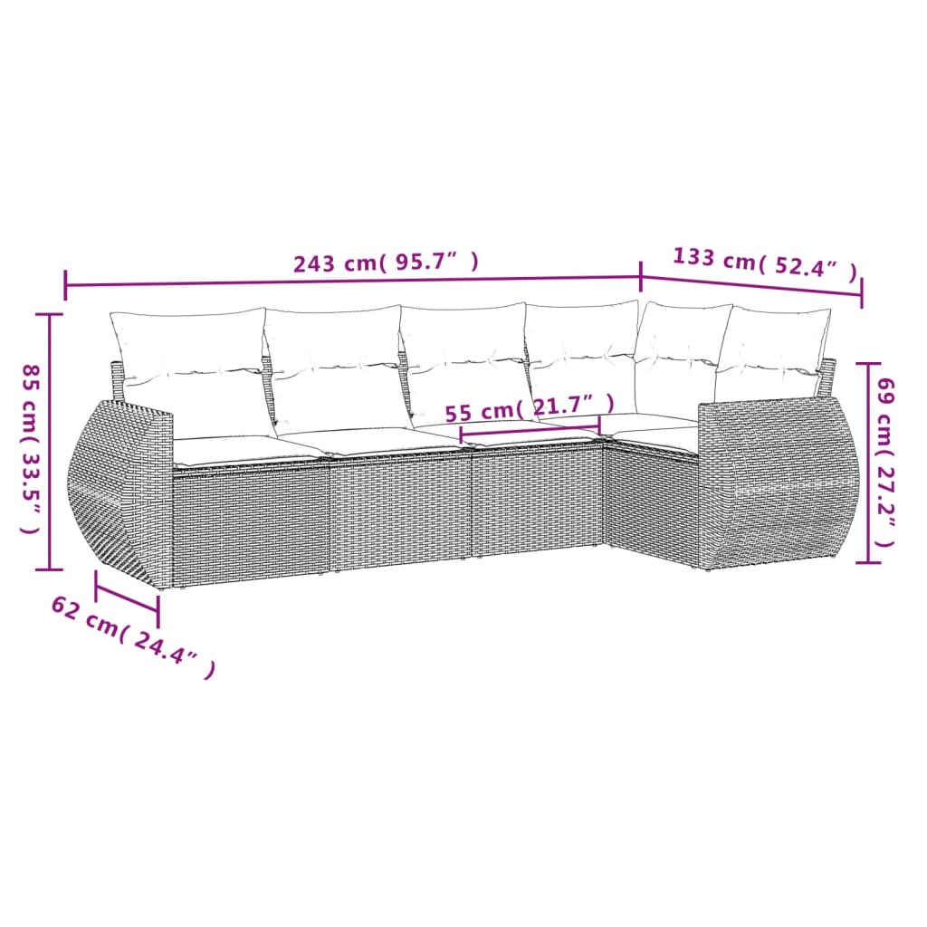 vidaXL Set comedor de jardín 5 piezas y cojines ratán sintético marrón