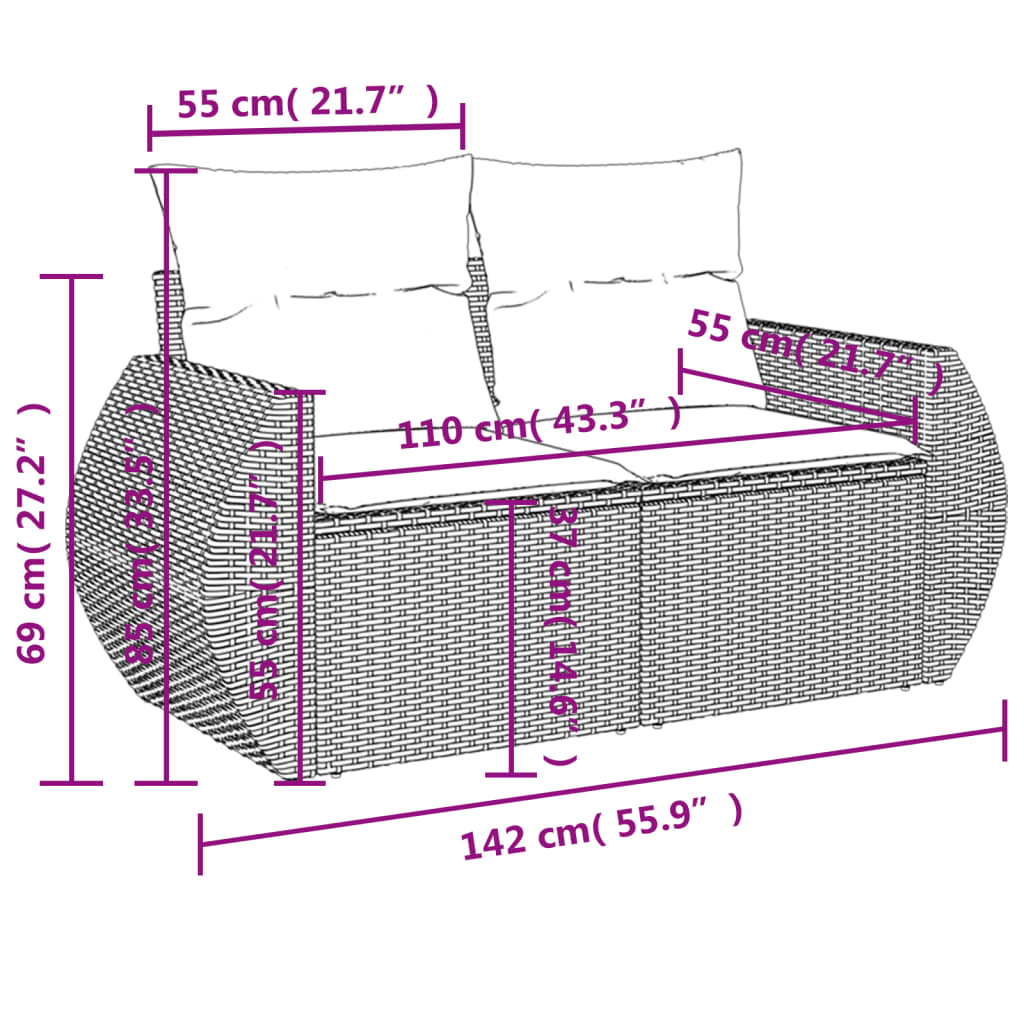 vidaXL Set comedor de jardín 5 piezas y cojines ratán sintético marrón