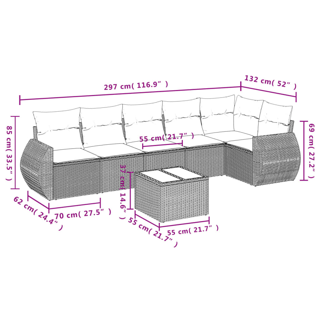 vidaXL Set sofás de jardín 7 piezas y cojines ratán sintético beige