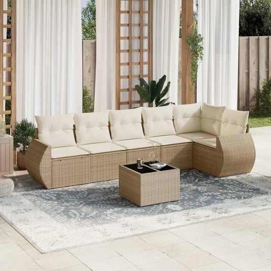 vidaXL Set sofás de jardín 7 piezas y cojines ratán sintético beige