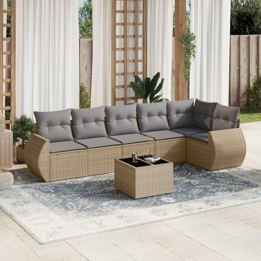 vidaXL Set sofás de jardín 7 piezas y cojines ratán sintético beige