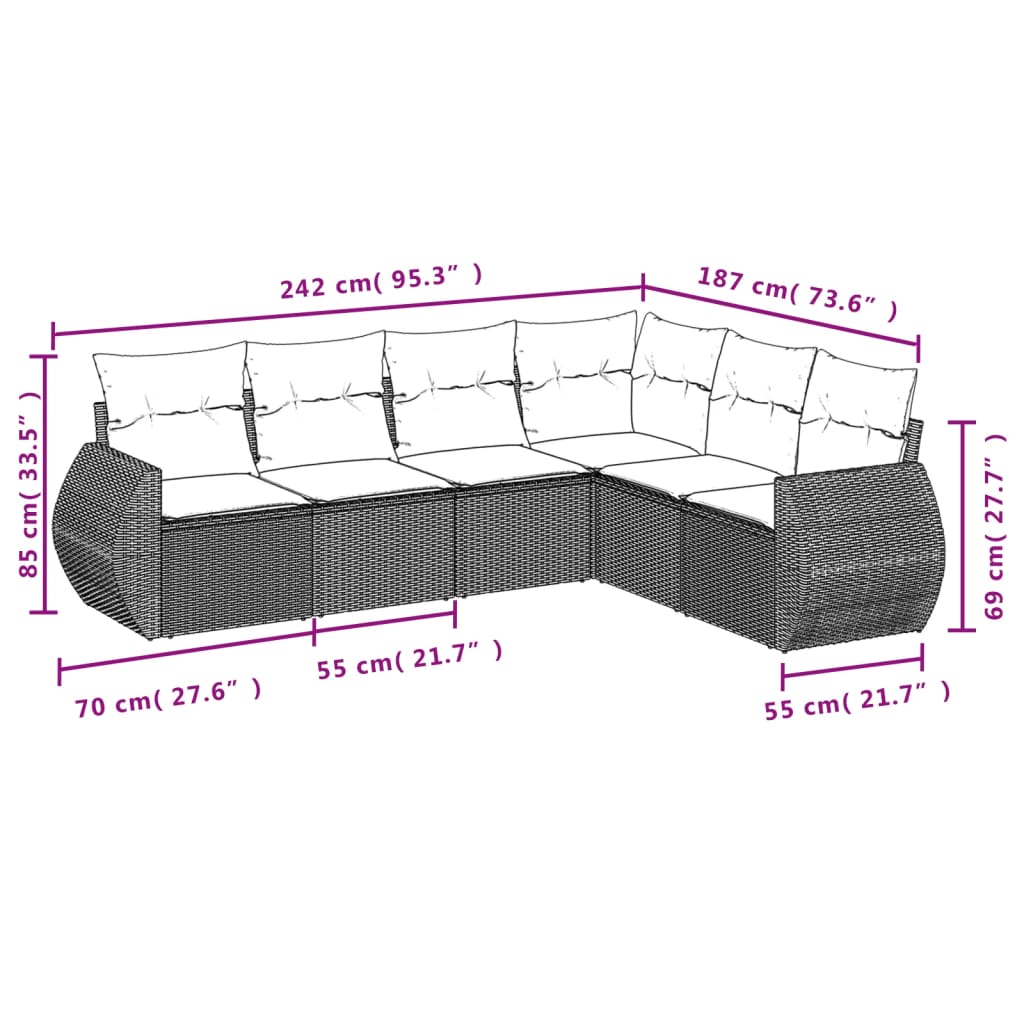 vidaXL Set de sofás de jardín 6 piezas y cojines ratán sintético negro