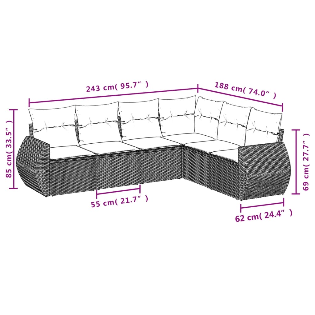 vidaXL Set sofás de jardín 6 piezas y cojines ratán sintético marrón