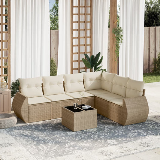 vidaXL Set sofás de jardín 7 piezas y cojines ratán sintético beige