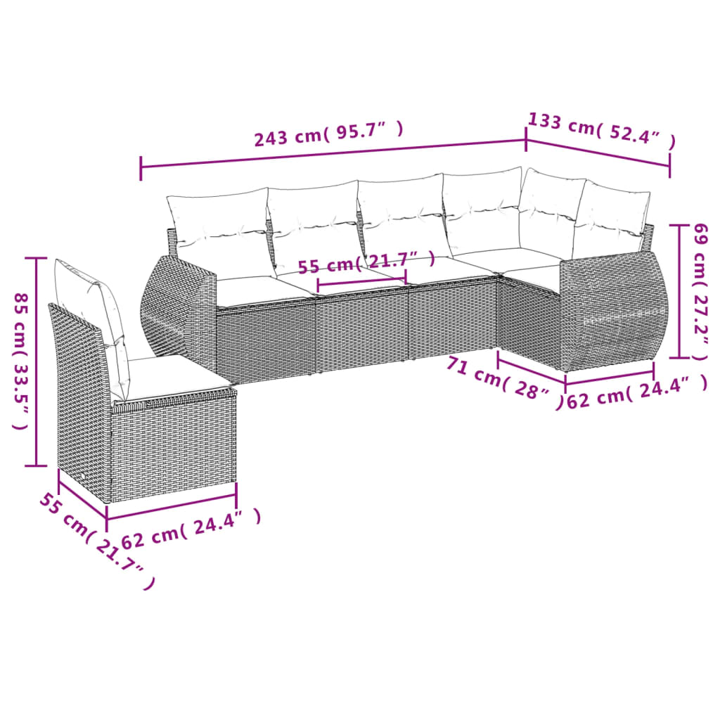 vidaXL Set sofás de jardín 6 piezas y cojines ratán sintético marrón