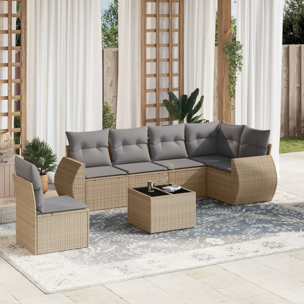 vidaXL Set sofás de jardín 7 piezas y cojines ratán sintético beige