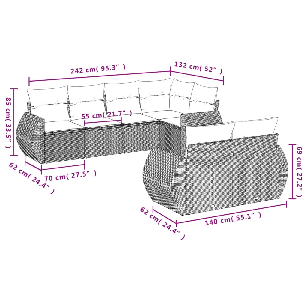 vidaXL Set sofás de jardín 7 piezas y cojines ratán sintético beige