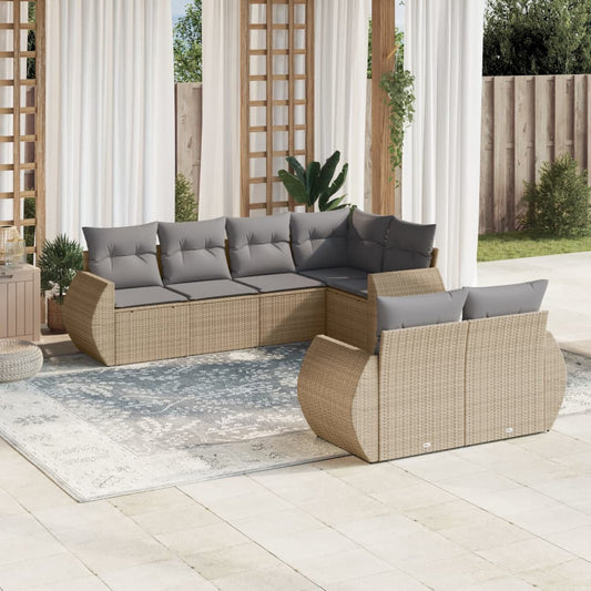 vidaXL Set sofás de jardín 7 piezas y cojines ratán sintético beige