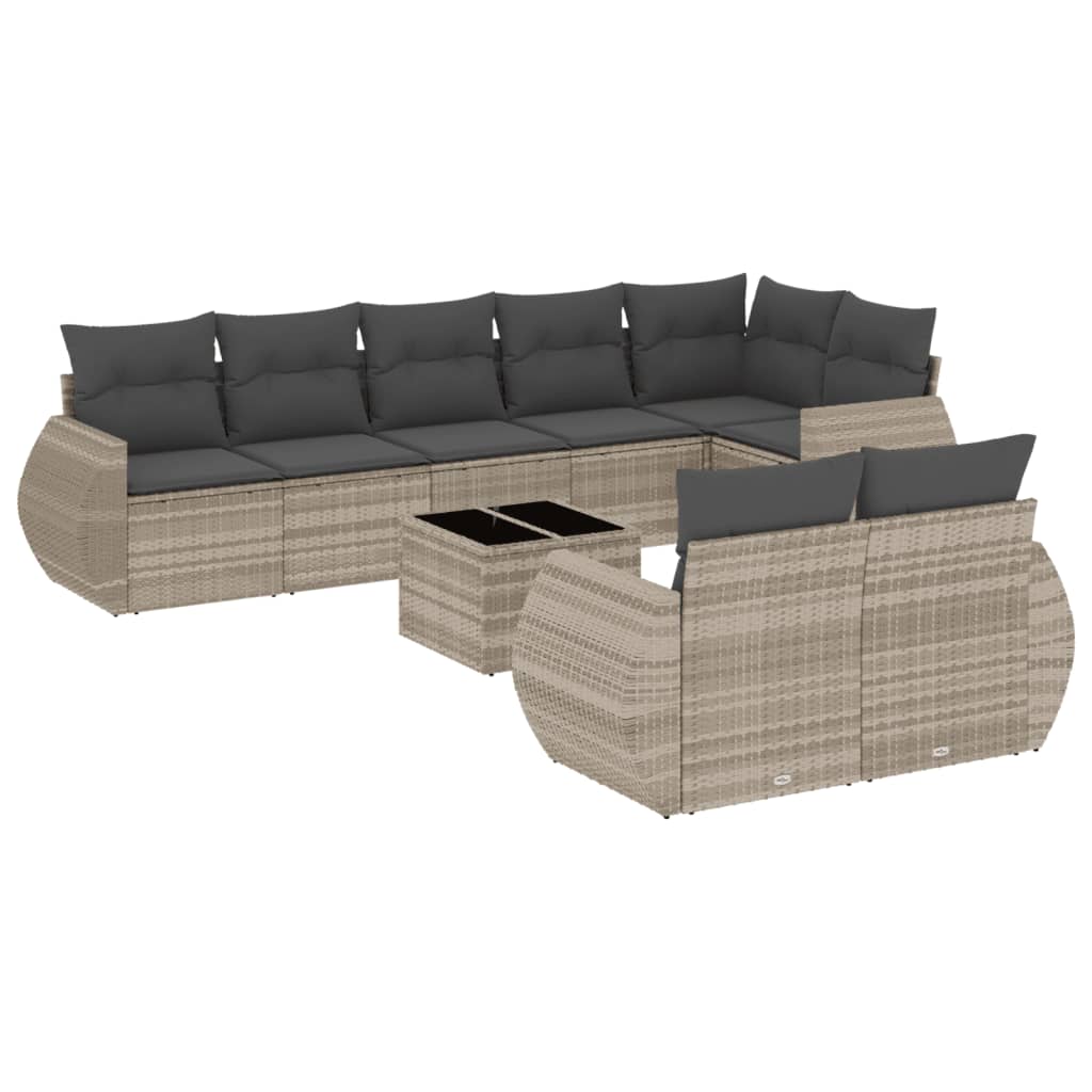 vidaXL Set muebles jardín 9 pzas y cojines ratán sintético gris claro