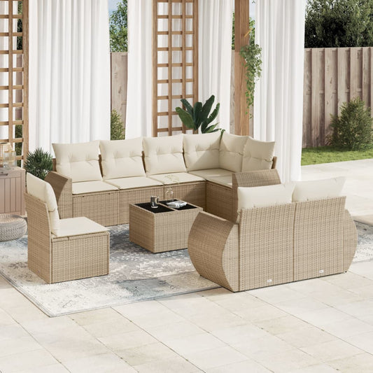 vidaXL Set de sofás de jardín 9 pzas con cojines ratán sintético beige