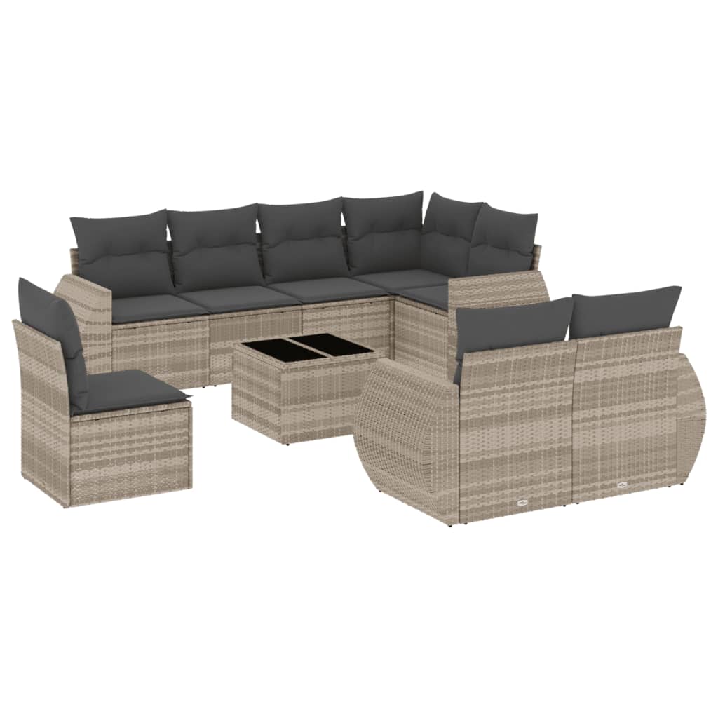 vidaXL Set muebles jardín 9 pzas y cojines ratán sintético gris claro