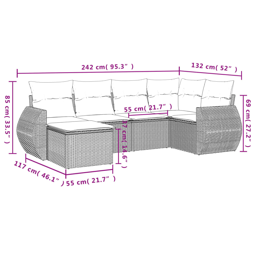 vidaXL Set de sofás de jardín 6 piezas y cojines ratán sintético negro