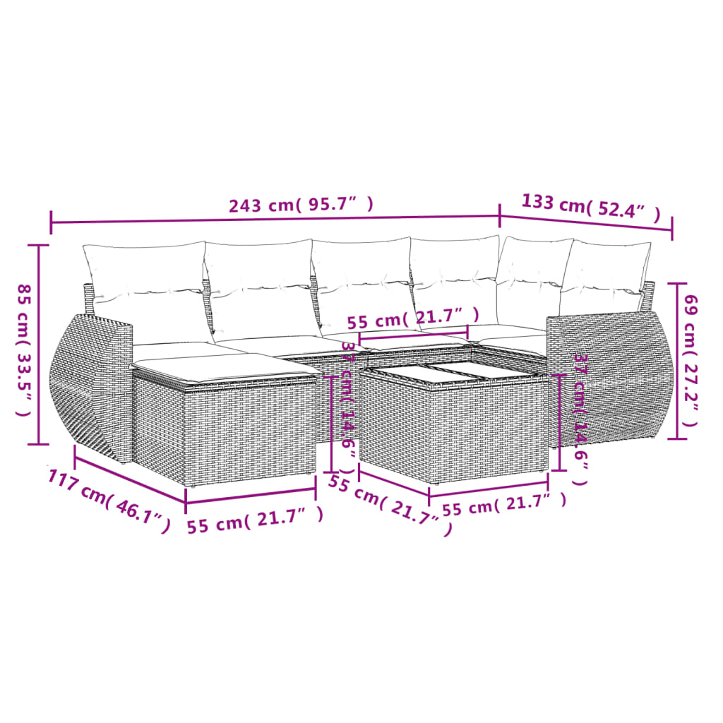 vidaXL Set sofás de jardín 7 piezas y cojines ratán sintético beige