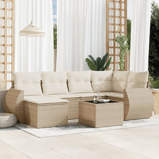 vidaXL Set sofás de jardín 7 piezas y cojines ratán sintético beige