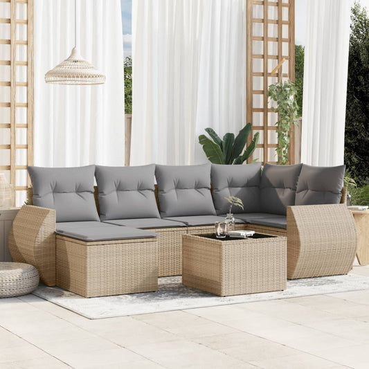 vidaXL Set sofás de jardín 7 piezas y cojines ratán sintético beige