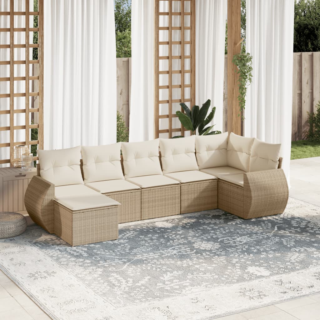 vidaXL Set sofás de jardín 7 piezas y cojines ratán sintético beige