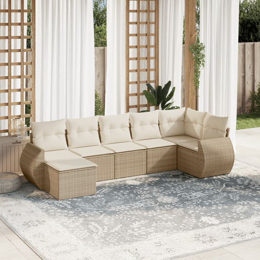 vidaXL Set sofás de jardín 7 piezas y cojines ratán sintético beige