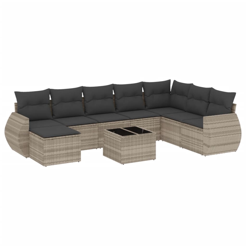 vidaXL Set muebles jardín 9 pzas y cojines ratán sintético gris claro