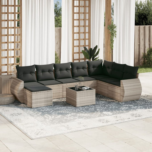 vidaXL Set muebles jardín 9 pzas y cojines ratán sintético gris claro