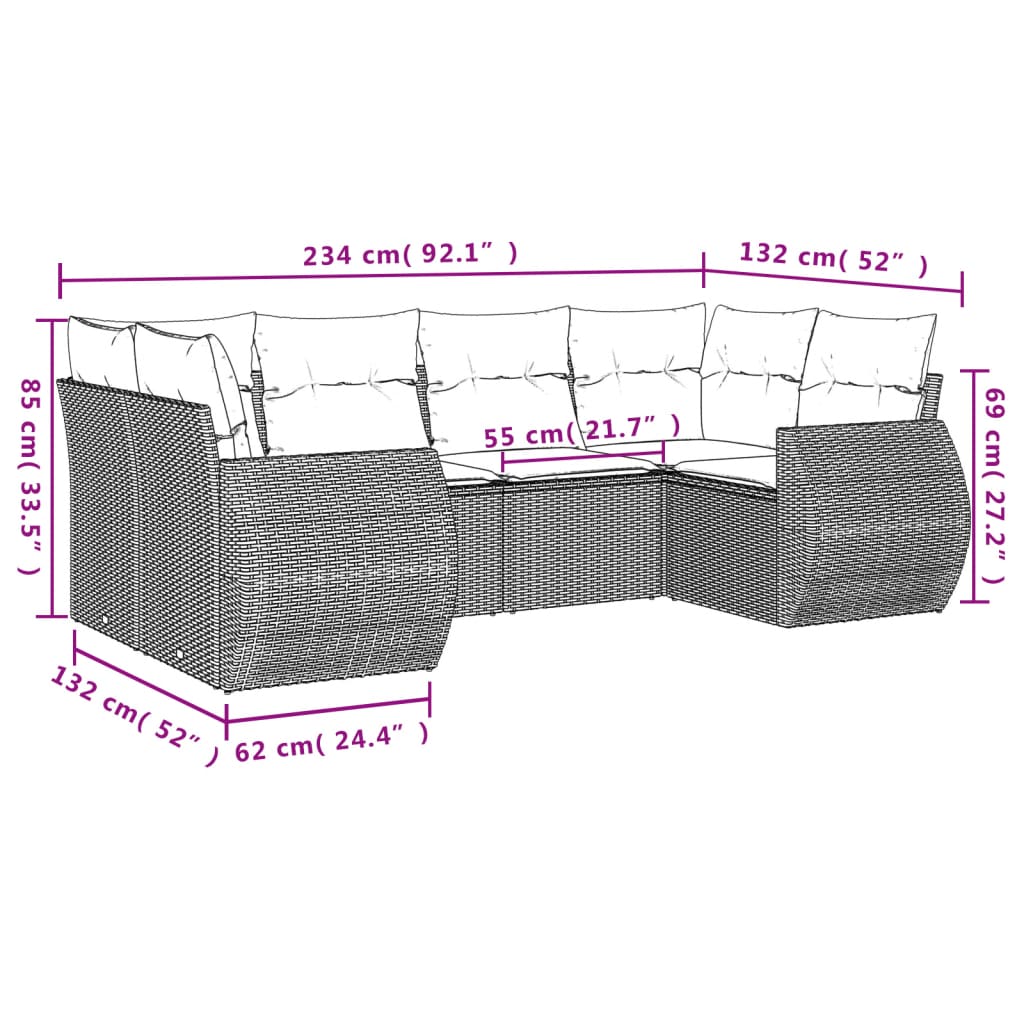 vidaXL Set de sofás de jardín 6 pzas y cojines ratán sintético gris