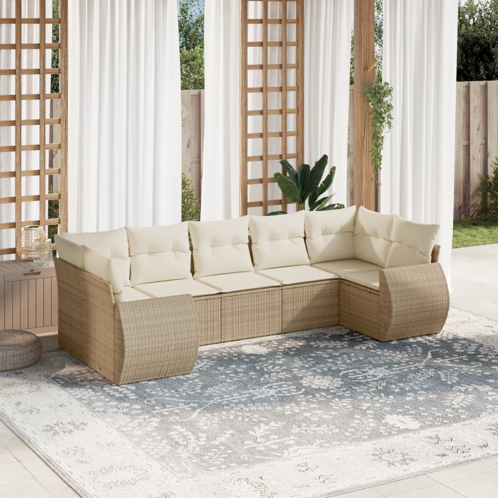 vidaXL Set sofás de jardín 7 piezas y cojines ratán sintético beige