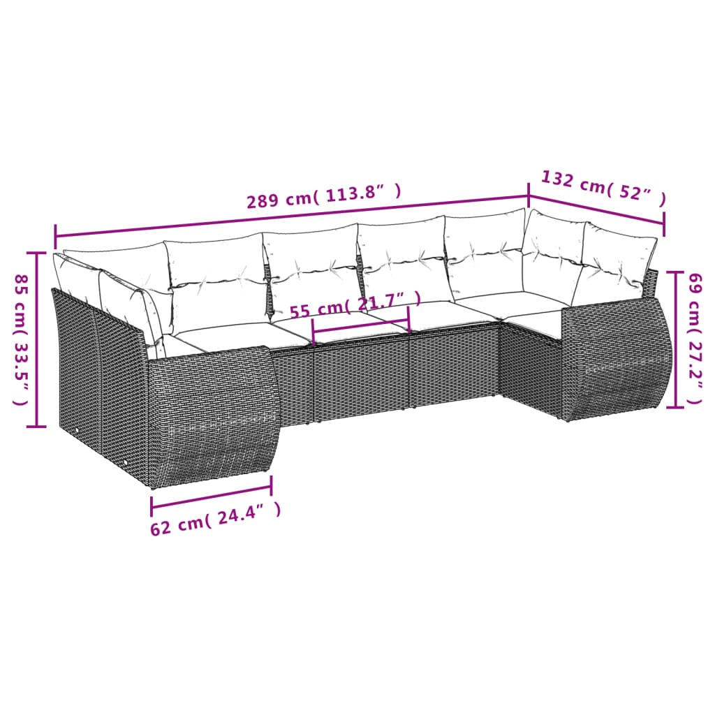 vidaXL Set sofás de jardín 7 piezas y cojines ratán sintético beige