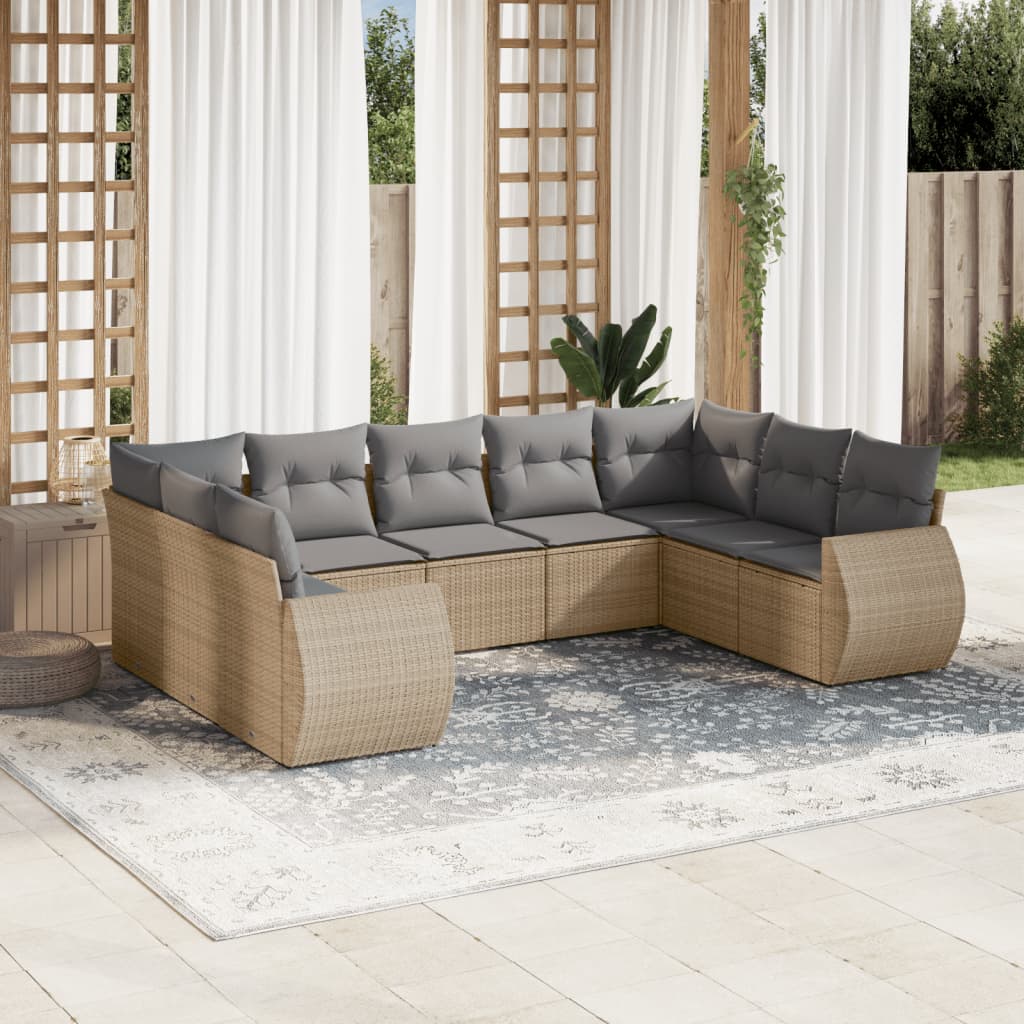 vidaXL Set de sofás de jardín 9 pzas con cojines ratán sintético beige