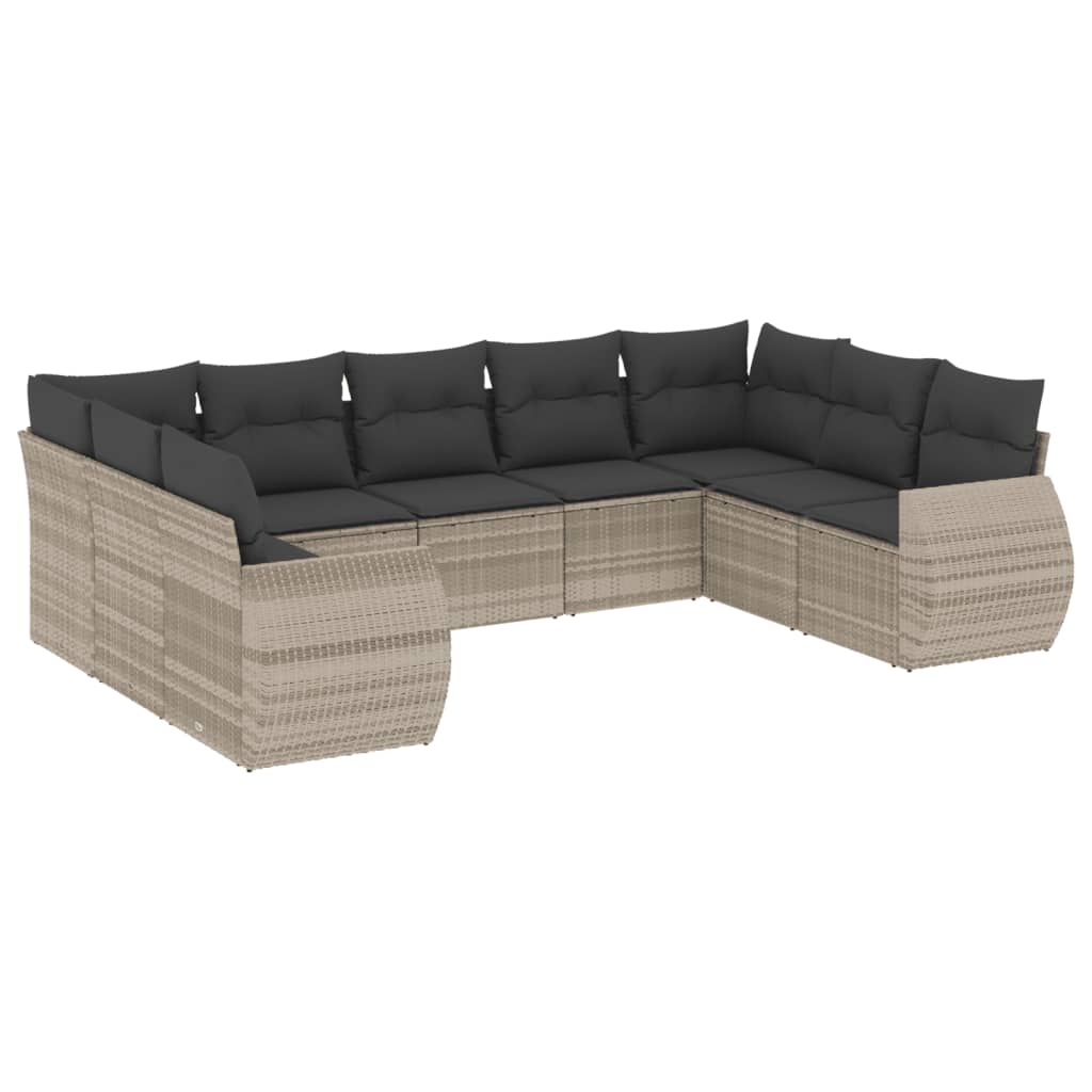 vidaXL Set muebles jardín 9 pzas y cojines ratán sintético gris claro