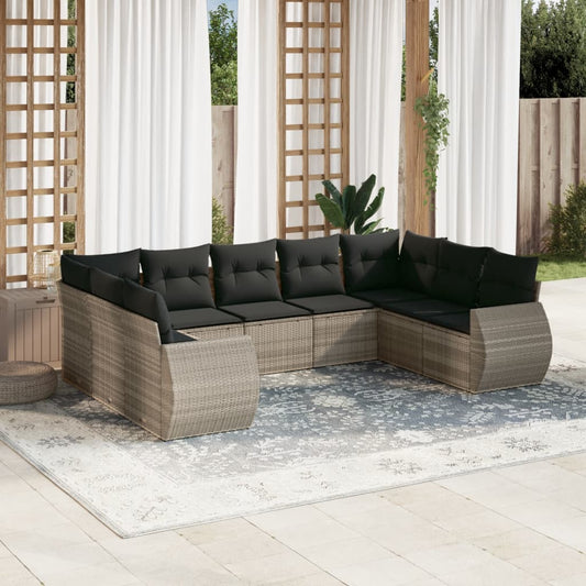 vidaXL Set muebles jardín 9 pzas y cojines ratán sintético gris claro