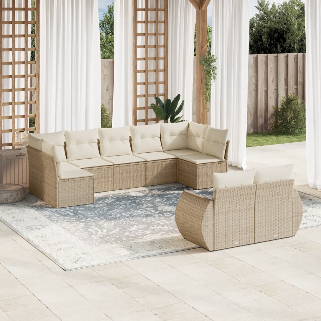 vidaXL Set de sofás de jardín 9 pzas con cojines ratán sintético beige