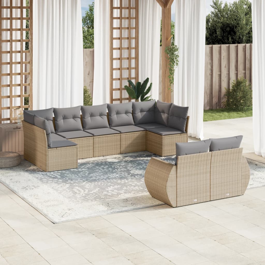 vidaXL Set de sofás de jardín 9 pzas con cojines ratán sintético beige