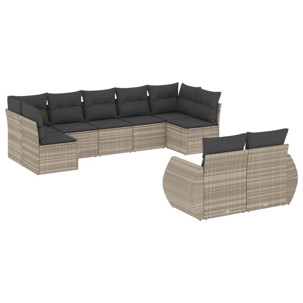 vidaXL Set muebles jardín 9 pzas y cojines ratán sintético gris claro