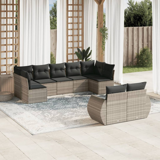 vidaXL Set muebles jardín 9 pzas y cojines ratán sintético gris claro