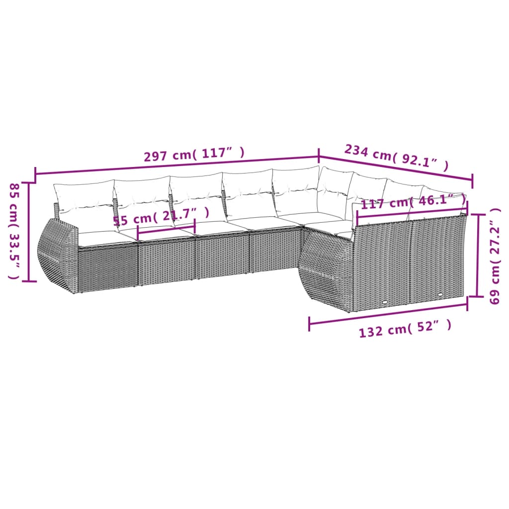 vidaXL Set de sofás de jardín 9 pzas con cojines ratán sintético beige