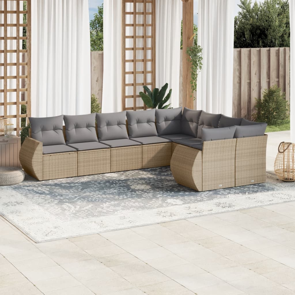 vidaXL Set de sofás de jardín 9 pzas con cojines ratán sintético beige