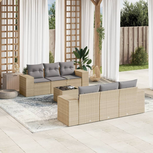 vidaXL Set sofás de jardín 7 piezas y cojines ratán sintético beige